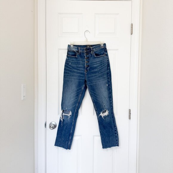 ABERCROMBIE & FITCH Ultra High Rise Mom Jeans Button Fly Dark Wash Size 26 - Picture 1 of 7